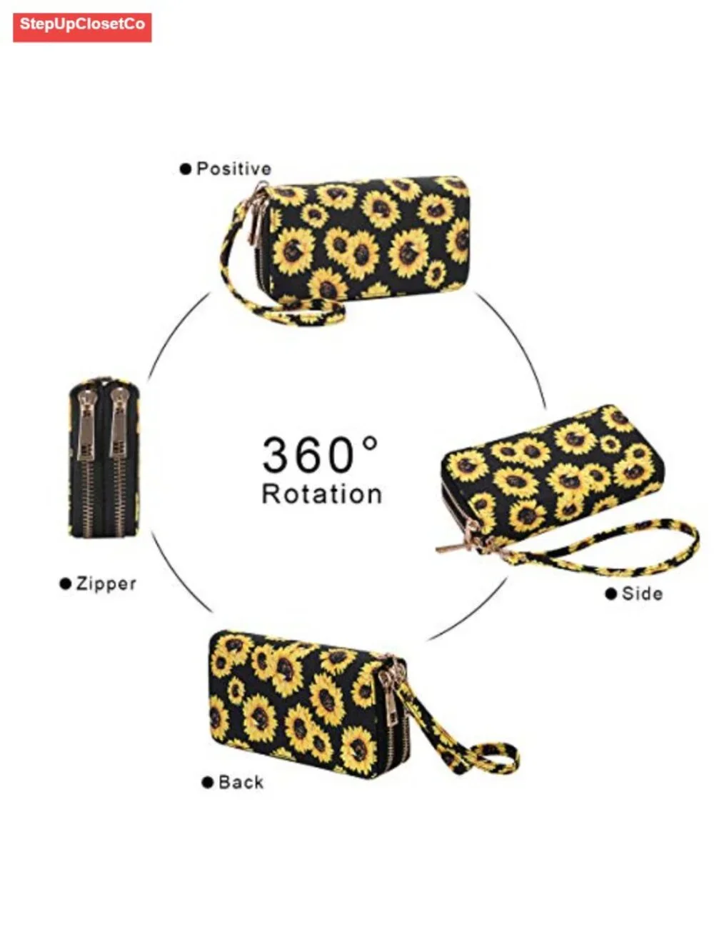 Faux Leather Floral Long Wallet Clutch with Wristlet Strap Card/Phone Holder
